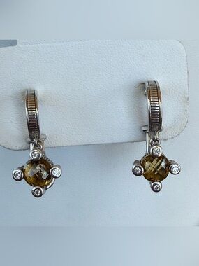 Judith Ripka Sterling semi hoop w/Gemstone charm earrings